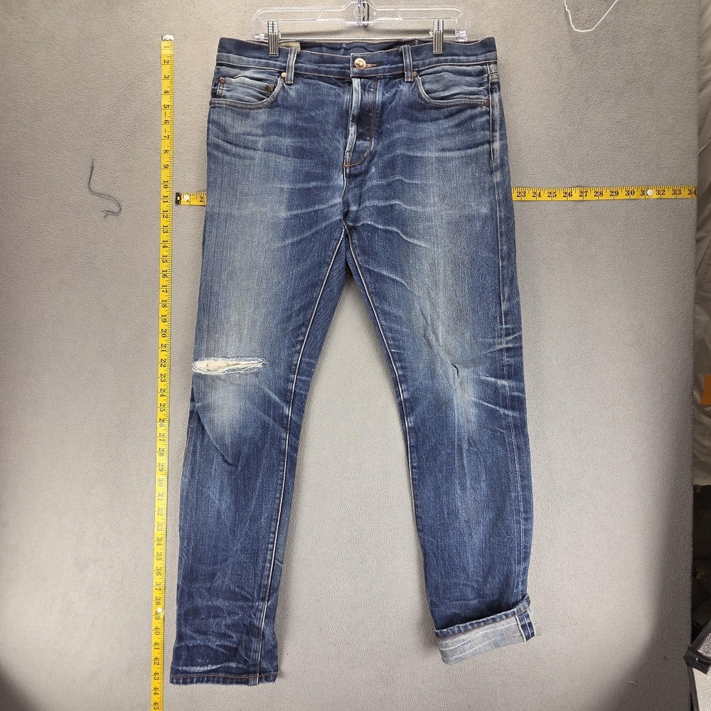 Han Kjobenhavn Jeans Mens 34x32 Blue Selvedge Whiskers Honeycomb Stacking